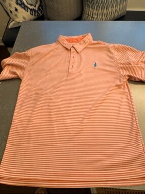 johnnie-O Coral and White Striped Polo